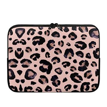 Imagem de Suhoaziia Bolsa feminina de leopardo rosa para laptop, bolsa de transporte portátil com zíper de 25 a 43 cm, capa para computador, tablet, bolsa para notebook, mala, carteiro, maleta