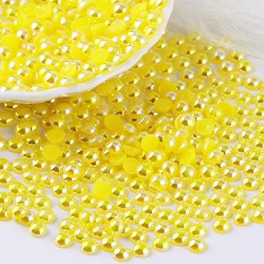 Imagem de Briskbloom 1300 peças 6 mm flatback meia pérola para artesanato joias scrapbooking, pedras preciosas planas para sapatos Crocs, imitação de pérolas soltas (amarelo limão AB)