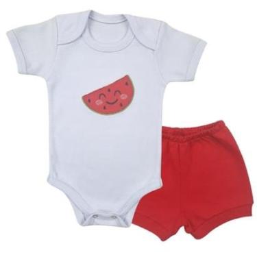 Imagem de Conjunto Body Manga Curta Bordado Melancia e Short Tapa Fralda - Roupa Bebê Menina-Feminino