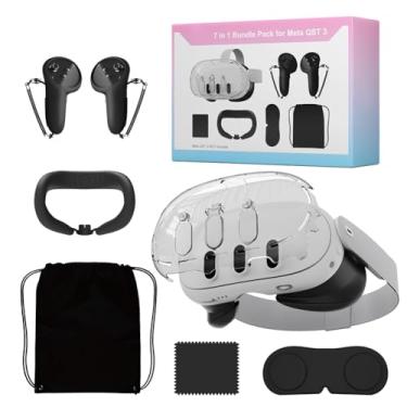 Imagem de Conjunto de acessórios de capa protetora 7 em 1 compatível com Meta Quest 3 Acessórios VR Headset Capa transparente VR Capa de controlador de silicone para Meta Quest 3/930