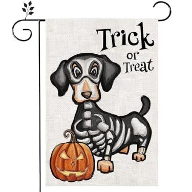 Imagem de RTKHFZE Bandeira de jardim de doces ou travessuras de Halloween 30,5 x 45,7 cm dupla face, bandeira de serapilheira de jardim abóbora cachorro decorações de Halloween para decoração de quintal de casa