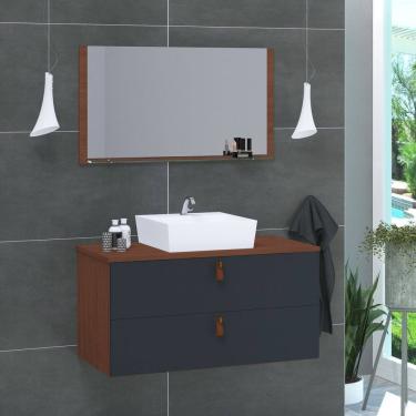 Imagem de Conjunto Gabinete de Banheiro Berlim 60 Cm marrom titanium