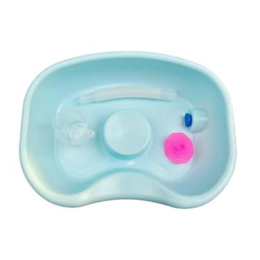 Imagem de predolo Bacia de shampoo de cabeceira com mangueira retrátil de 150 cm, bandeja de lavagem de cabelo para vovô deficiente acamado de cabeceira, luz verde