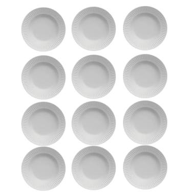 Imagem de Jogo 12 Pratos Fundos em Porcelana Diamante Germer 23cm Branco Mesa Posta Restaurante