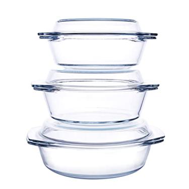 Imagem de HUSANMP Conjunto de 6 peças de caçarola redonda de vidro temperado com tampas, caçarola de vidro para forno, freezer e lava-louças