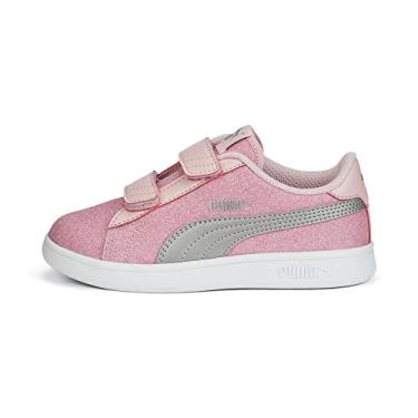 Imagem de PUMA Tênis unissex infantil Smash V2 Glitz Glam Hook & Loop, Amêndoa Blossom-puma Prata, 1 Little Kid