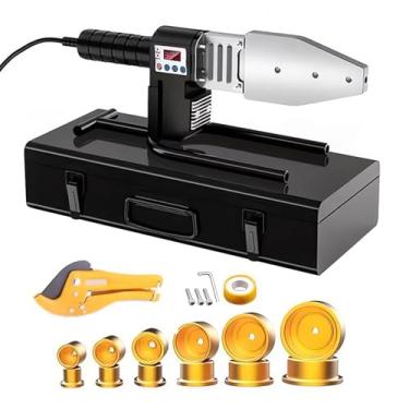 Imagem de Máquina de fusão de tubo de poli soldador de tubo de água, kit de soldador de plástico de exibição digital contém cabeças de soldagem de 6 diâmetros para PP, PPR, PE, PPC 1500W