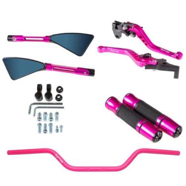 Imagem de Kit Rosa Guidão 22Mm Manopla Jupiter Retrovisor Gsr Gsxs 750 - Stark R