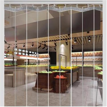 Imagem de Cortina de tira de plástico de PVC dobrável push-pull Cortina de tira industrial Cortina de porta de tira de vinil para fábrica, garagem, 1,5 mm (tamanho: 150x240cm)