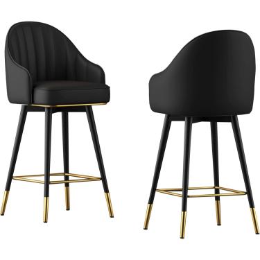 Imagem de Conjunto de bancos de bar giratórios de 2 peças com apoio para as costas, bancos de couro PU com altura de balcão de cozinha para pub bistrô, altura de assento 65 cm/75 cm, cinza, alto: 65 c