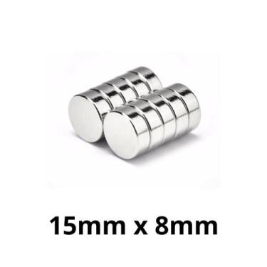 Imagem de Kit 10 Peças Imã Neodímio Disco Magnético N35  15 x 8 mm Super Forte P