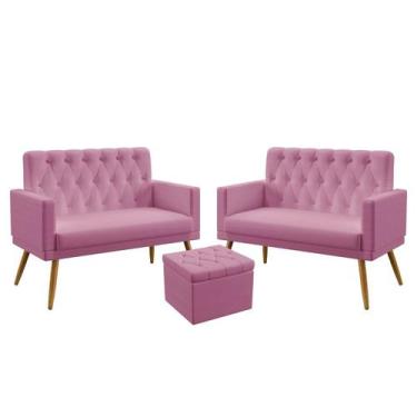 Imagem de 2 Poltronas Namoradeira Nina Com Rodapé E Capitonê Com Puff Quasar Sue