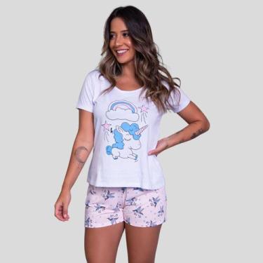 Imagem de Baby Doll Estampado Unicórnio Blusa Gola Redonda Short Curto - Bella F