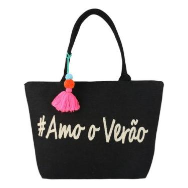 Imagem de Bolsa Ombro Feminina Praia Piscina Compra Feira Grande - Alwy, Preto