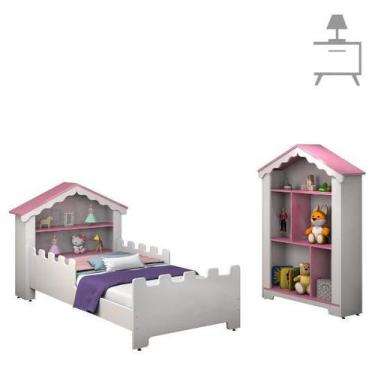 Imagem de Cama Infantil Princesa com Estante Organizadora Magia Branco/Rosa - So