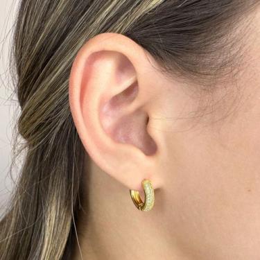 Imagem de Brinco Argola Pequena 2 Fileiras de Zircônias Banhado em Ouro 18k - An