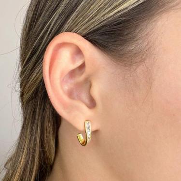 Imagem de Brinco Curvado de Zircônias Quadradas Banhado em Ouro 18k - Anastásia 