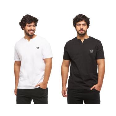 Imagem de Kit com 02 camisetas basicas wooks masculina gola portuguesa - wc3, Br