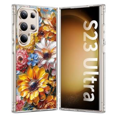 Imagem de YSLBWLE Capa magnética para Galaxy S23 Ultra transparente, [compatível com magnético] Capa magnética fina e de proteção de nível militar (flores de pintura a óleo) 25-s23u-03