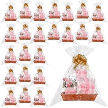 Imagem de Yaomiao Conjunto de 24 cestas grandes para presentes vazias 40 x 29 x 7 cm, cesta de Natal de Ação de Graças com bolsa e laço de puxar, cestas de presente vazias grandes para encher cestas de