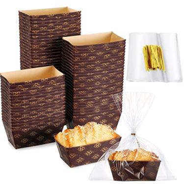 Imagem de 100 peças de forma de pão de papel, mini forma descartável para assar, pão, forno, micro-ondas, congelador, assadeira, 100 peças reutilizáveis sacos de plástico transparente com laços para assados, padaria (7,9 x 3,5 x 4,3 cm)
