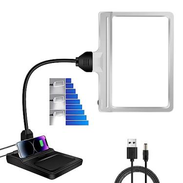 Imagem de NZQXJXZ Lupa com luz e suporte, lâmpada de mesa flexível de pescoço de ganso de 36 LEDs, lupa de página grande iluminada para leitura, costura, artesanato, pintura, faça você mesmo, trabalho próximo