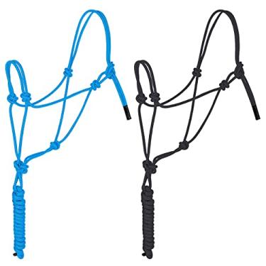 Imagem de 2 cabos de corda de treinamento de cavalos para cavalos, ajustável, resistente, cabresto e cordas, corda de nylon trançado de 4 nós, cordão rígido para cavalos, esportes ao ar livre, turquesa preta