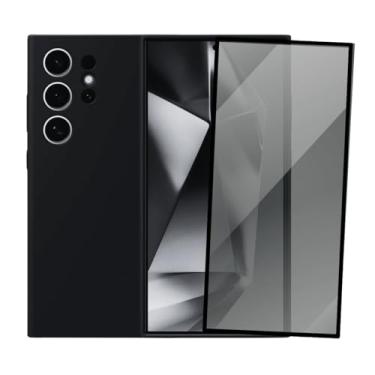 Imagem de Capa Aveludada e Película de Privacidade 3D para Samsung Galaxy S24 Ultra, Capinha Preta Premium e Película Anti-Espião