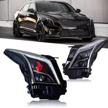 Imagem de T T-ABC Faróis compatíveis com Cadillac ATS Headlights 2013-2019 Turbo Luxury Accessories Demon Eye sem LED azul sequencial sequencial Startup Custom Front Not Fit Performance Premium DRL Ver