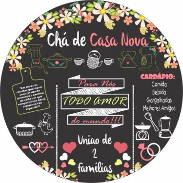 Imagem de Painel de Lona Redondo Chá de Casa Nova Chalkboard - Fabrika De Festa,
