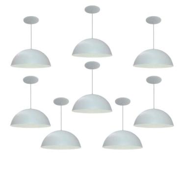Imagem de Kit 8 Luminária Pendente Meia Lua 34cm Com Interior Branco Brilho Com 