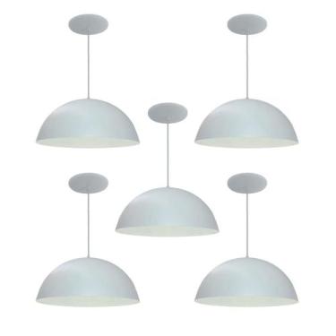 Imagem de Kit 5 Luminária Pendente Meia Lua 40cm Interior Branco Brilho Fiação 1