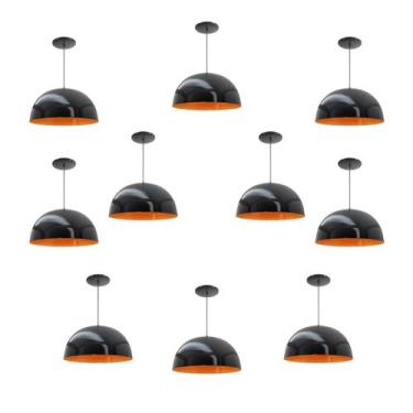 Imagem de Kit 10 Luminária Pendente Meia Lua 24cm Com Interior Laranja Fiação 11
