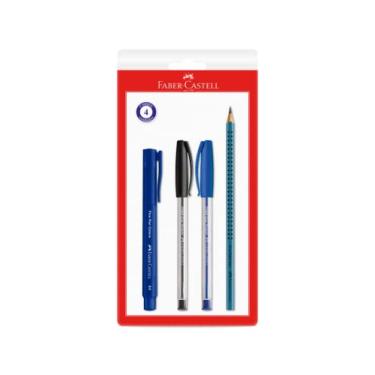 Imagem de Kit Blister Office Azul, 1 Trilux Azul, 1 Trilux Preta, 1 Fine Pen Azul, 1 Lápis Grafite Grip Azul