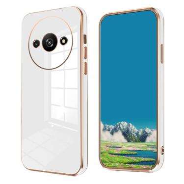Imagem de Anlalish Compatível com Xiaomi Redmi A3 capa de silicone Xiaomi Redmi A3 capa de telefone 0,3 mm Funda fofa fina chapeamento acessórios de proteção para câmera capa à prova de choque (branca)