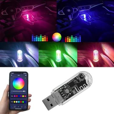 Imagem de FZSSHYG Lâmpada LED RGB USB para atmosfera interior do carro, luz noturna decorativa USB dinâmica, kit de iluminação ambiente universal, luz noturna USB para todos os carros, controle de aplicativo e