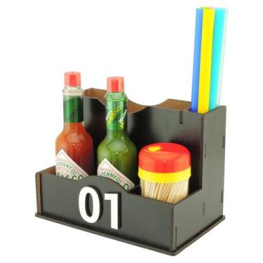 Imagem de 1 Porta Molhos Pimenta Guardanapo Canudos Temperos Pizzaria Preto - Mo