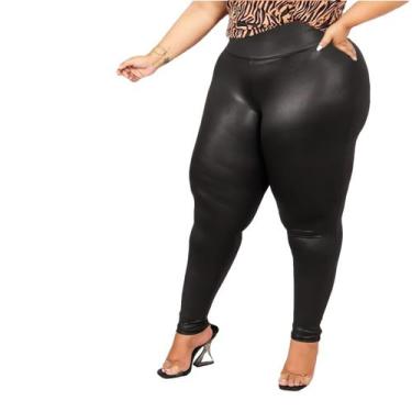 Imagem de Calça Legging Cirre Cintura Alta Fitness Plus Size Brilho Molhado Bala