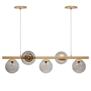 Imagem de Pendente Luminalux Madrid 5 Globos 150mm Moon Trilho Moderno, Dourado 