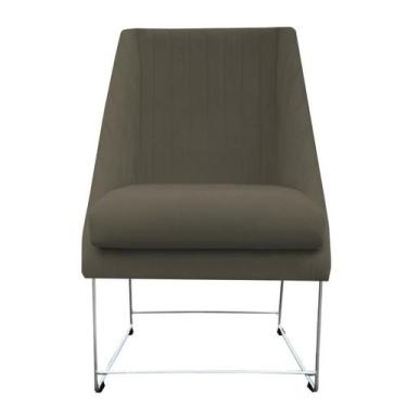 Imagem de Cadeira Ana Base de Ferro prata suede Marrom Rato - D'Classe Decor
