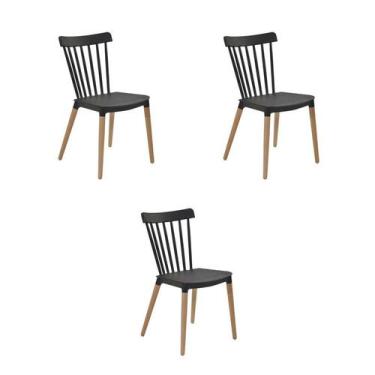 Imagem de Kit 3 Cadeiras Jantar Janaina Preta PP Base Madeira - Rivatti