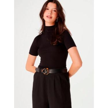 Imagem de Blusa Manga Curta Hering 4EZV Feminina Gola Alta Canelada Viscose T. P