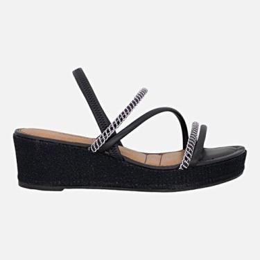 Imagem de Sandalia Dakota Anabela Feminina Conforto Tiras Brilho Macia, Preto, 3