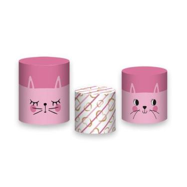 Imagem de Trio De Capa Cilindro - Gatinha Coração Rosa 005 - Via Cores
