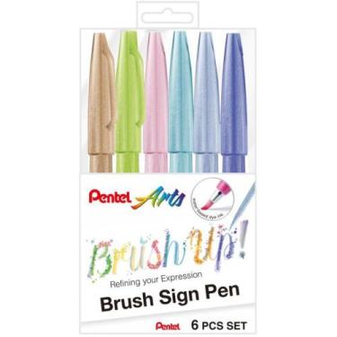 Imagem de Marcador Artístico BRUSH SIGN Pen 6 Cores Pastel - Pentel