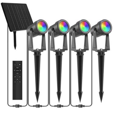 Imagem de Holofotes solares ZYAN Christmas RGBW com controle remoto 4Pk