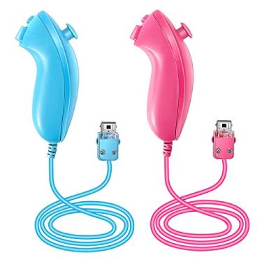 Imagem de NC Nunchuck Controller Joystick Gamepad Replacement for wii Nunchuck Controller, Compatible with Nintendo Wii & Wii U Video Game Gamepads. (Blue+Pink)