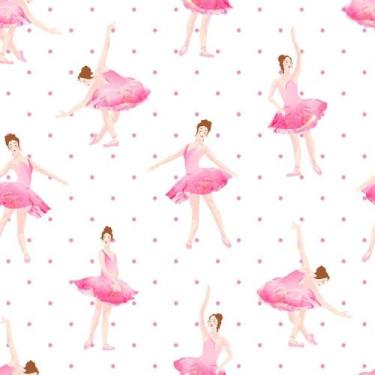 Imagem de Papel de Parede Decorativo Baby Bailarina Rosa Detalhada com Bolinhas 