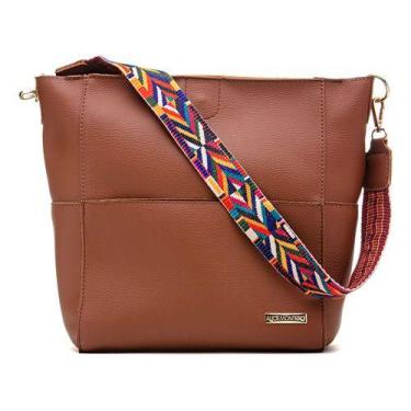 Imagem de Bolsa Feminina Grande Estilosa Alça Colorida - Alice Monteiro, Caramel