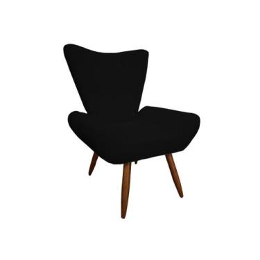 Imagem de Poltrona Decorativa Emilia Suede Preto Pés Madeira Mz Decor - Mazzero 